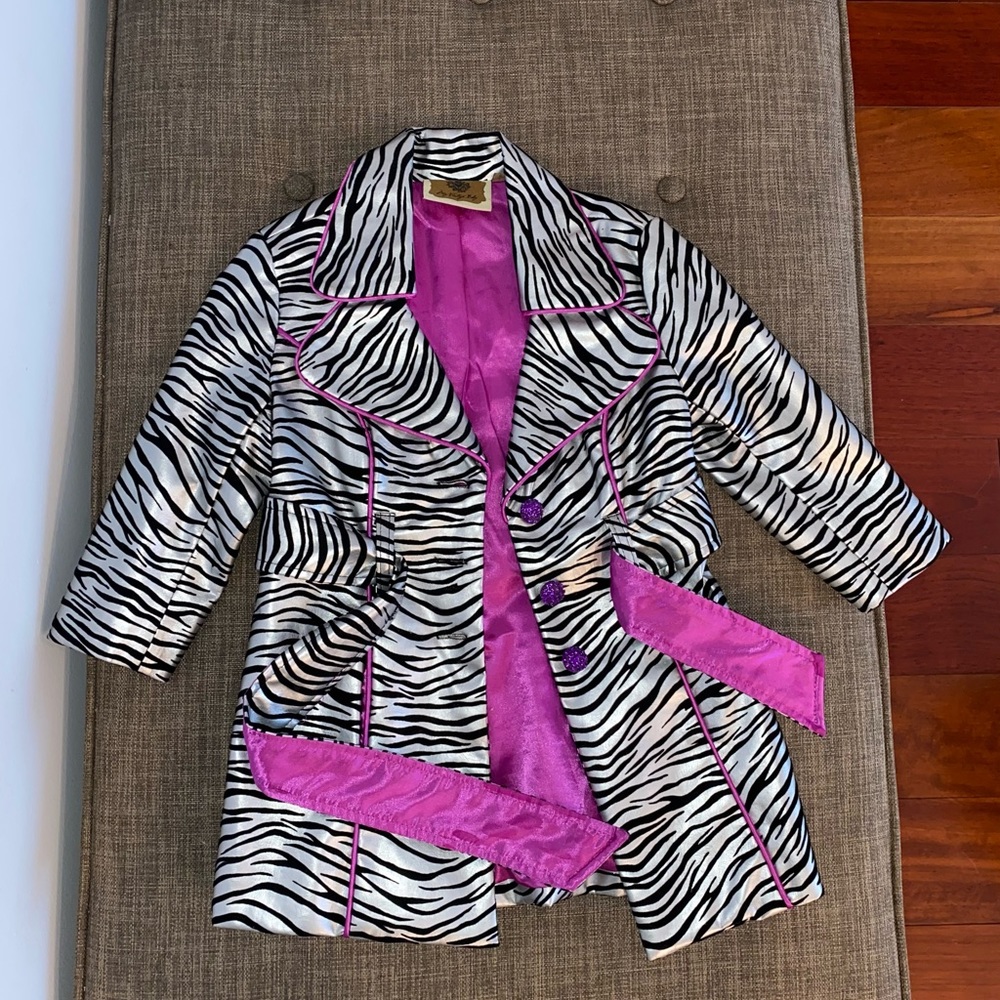 My Vintage Baby Shiny Silver Black Flocked Striped Coat Jewel Buttons size 24